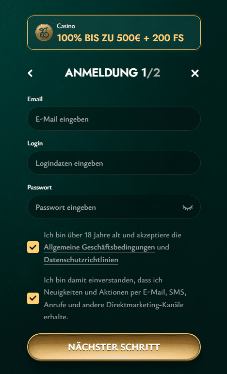 Cashed Registrierung