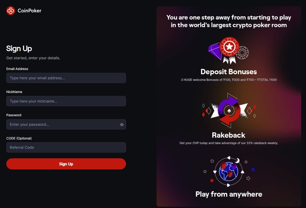 Coinpoker Registrierung