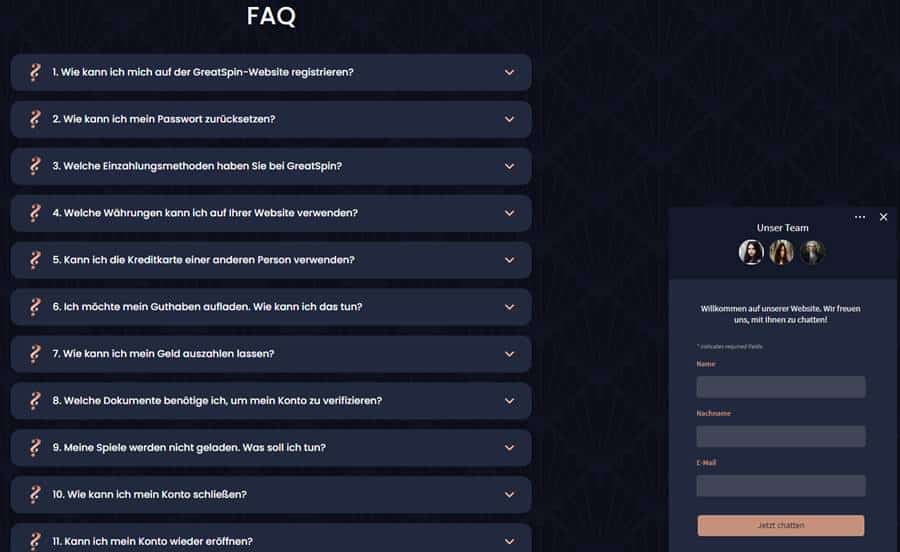 GreatSpin Kundenservice