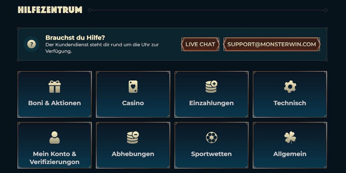 Kundenservice bei Monsterwin Casino