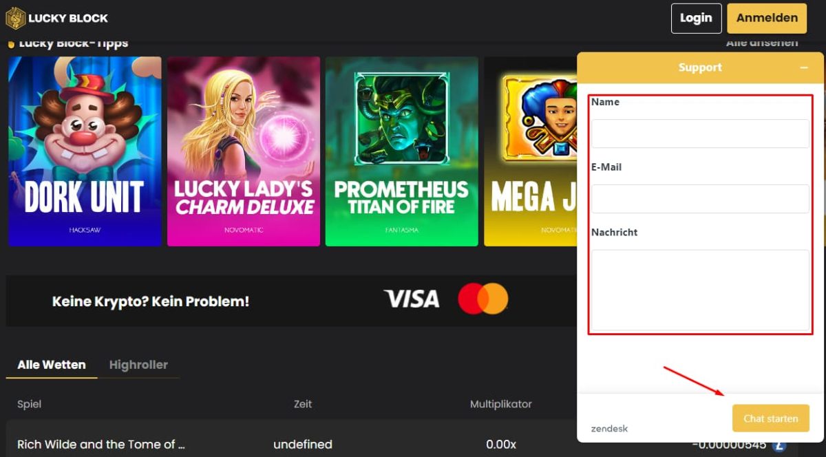 Lucky Block Kundenservice und Support