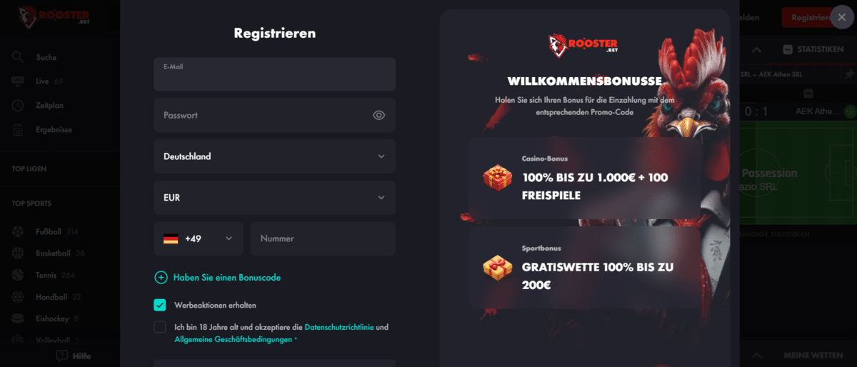 Roosterbet Registrierung