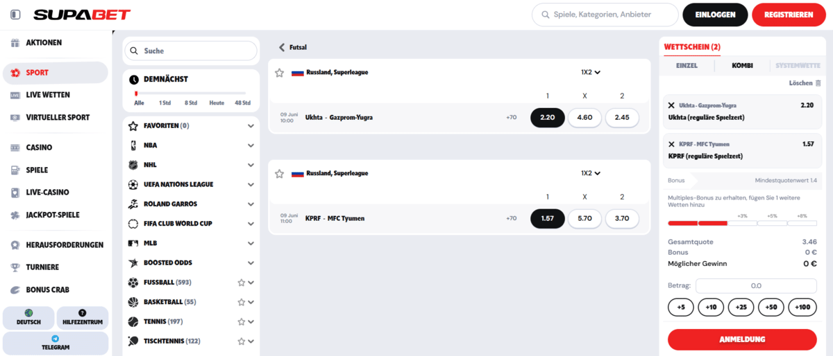 Supabet Futsal Wetten