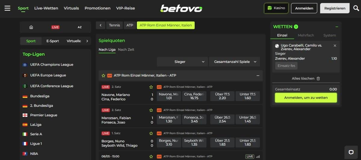 Tennis Wetten Betovo